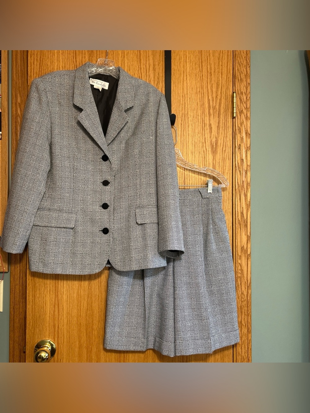 Vintage Via Condotti Plaid Blazer Short Suit Set Black White Check 12/10 Preppy